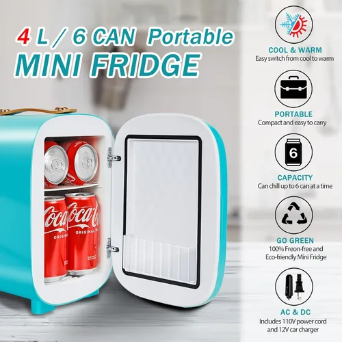Vista 6 de Caynel - Minirrefrigerador termoeléctrico portátil (4 L/6 latas), CA/CC, enfriador y calentador para cosméticos, alimentos, bebidas y maquillaje