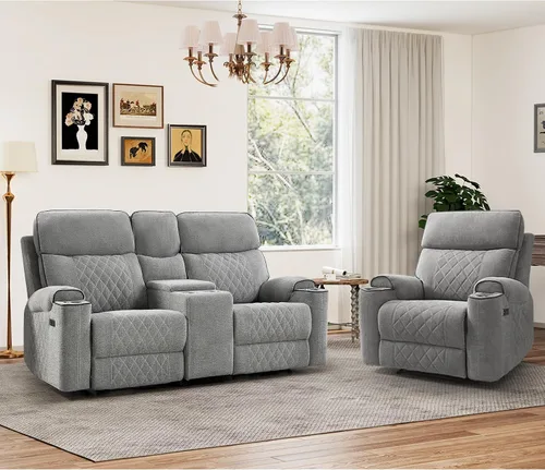 Vista 36 de HAOMARKETS Silla reclinable eléctrica para adultos con puerto USB, sofás reclinables eléctricos de tela suave con portavasos de metal, sillas