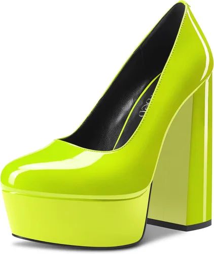 Vista 57 de TNYNFBEB Zapatos de tacón de plataforma alta para mujer, con puntera redonda, sin cordones, básicas, clásicas, de 5.5 pulgadas