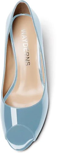 Vista 3 de WAYDERNS Zapatos de tacón bajo con cuña de charol y puntera abierta para mujer de 2 pulgadas