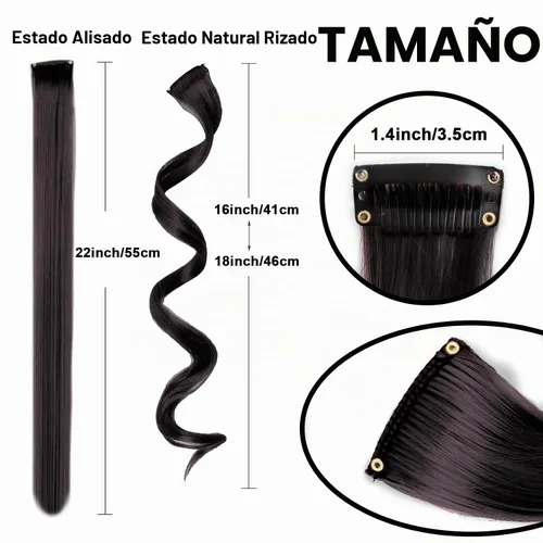 Vista 3 de 10 extensiones de cabello sintético rizado y ondulado negro con clip, reflejos de fiesta de neón arcoíris, accesorios de cabello coloridos