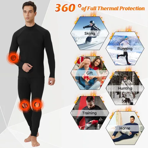 Vista 5 de CL convallaria 2 Pack Thermal Underwear for Men - Warm Fleece Lined Long Johns - Winter Gear Base Layer Tops & Bottoms Set