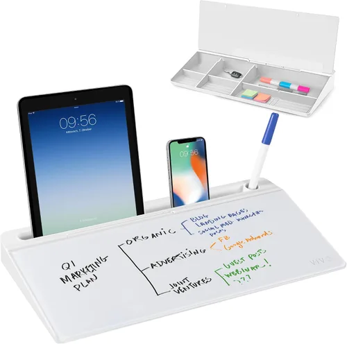 Vista 10 de Vivo DESK-WB16B - Pizarra de cristal de borrado en seco de 16 x 7 pulgadas con almacenamiento, organizador de pizarra blanca de escritorio