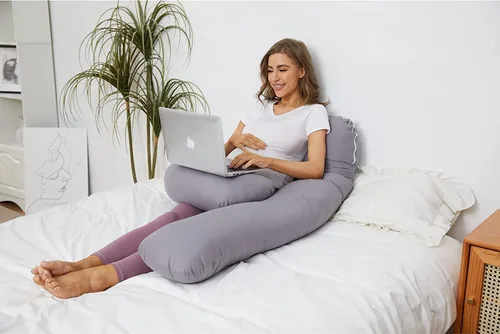 Vista 4 de ZZZhen Almohada de embarazo para dormir, almohada de maternidad en forma de U – 56 pulgadas con funda extraíble de microfibra gris, multiuso