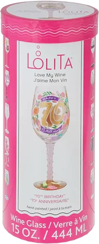 Vista 8 de Enesco Designs by Lolita Happy 70th Birthday - Copa de vino artesanal pintada a mano, 15 onzas, multicolor