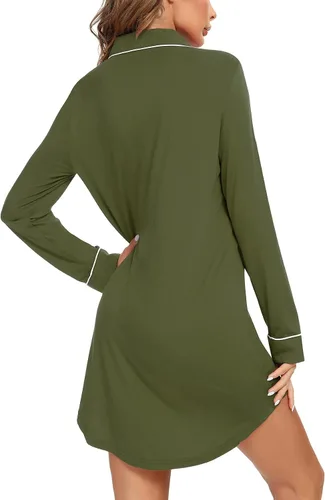 Vista 27 de Samring Camisón de pijama para mujer, manga corta/larga, con botones, camisón para dormir, camisón para novio, talla XXL