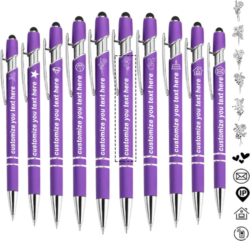 Vista 15 de Bolígrafos personalizados personalizados con nombre de flor de nacimiento a granel, bolígrafo grabado personalizado con lápiz capacitivo, logotipo