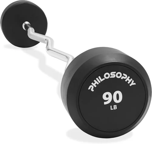 Vista 10 de Philosophy Gym Barra de Mancuerna de Goma Fija, Barra EZ Curl con Peso Precargado para Entrenamiento de Fuerza y Levantamiento de Pesas