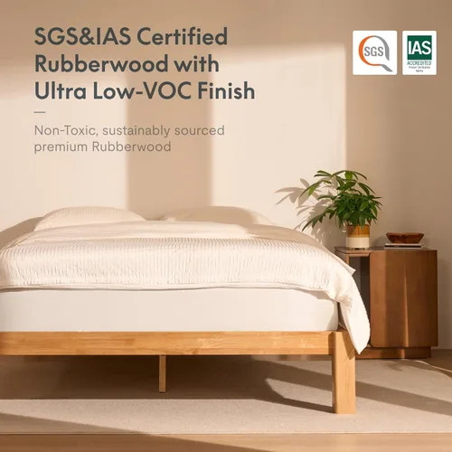 Vista 5 de FLEXISPOT Hako - Marco de cama de carpintería japonesa G2, cama de plataforma Queen de madera de caucho maciza, certificado IAS y SGS