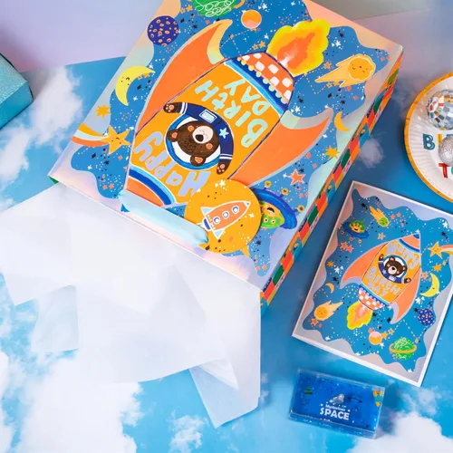 Vista 2 de LeZakaa Bolsa de regalo de cumpleaños de 13 pulgadas, bolsa de regalo mediana de papel de aluminio metálico con papel de seda, etiqueta de regalo