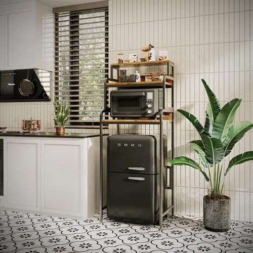 Vista 5 de COCOLUCKY Mini soporte para nevera de 4 niveles con almacenamiento, mini gabinete para refrigerador con almacenamiento, soporte para microondas