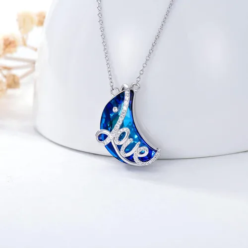 Vista 2 de ROMANTIC WORK Valentine's Day Sterling Silver Necklace MoonSisterMotherLotus FlowerKoala BearDeerSnakeNurse Locket Pendant Jewelry Brithday Mother