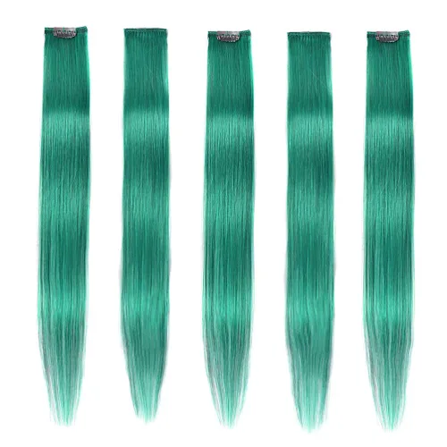 Vista 21 de Winsky Extensiones de cabello morado con clip – 100% cabello humano real de color para niñas, piezas de cabello de Halloween, 5 piezas/juego
