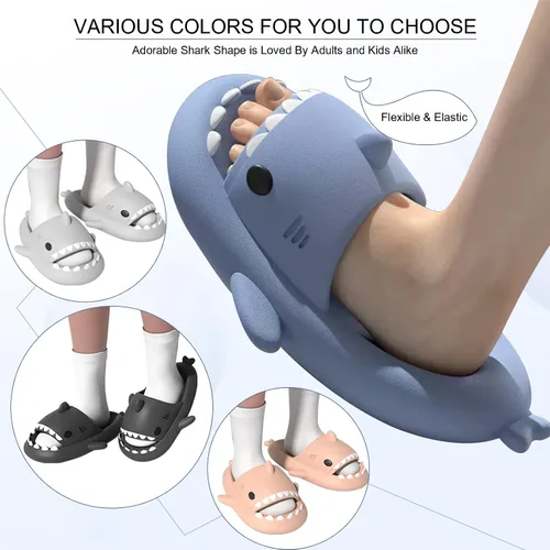 Vista 7 de EECH Sandalias Cloud Shark para niños y niñas, 2023, pantuflas de tiburón para niños grandes, sandalias de tiburón de suela gruesa mejoradas