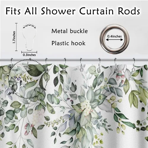 Vista 6 de Yeele Cortinas de ducha con diseño de hojas verdes, cortinas de ducha de tela de flores silvestres para baño, cortina de baño de plantas florales