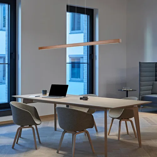 Vista 7 de Lámpara colgante lineal de madera de 39 pulgadas con LED regulable para isla de cocina con control remoto, lámpara colgante ajustable para comedor