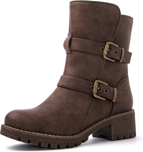 Vista 8 de GLOBALWIN Botines de Pelo para Mujer Botas de Tobillo de Combate de Moda para Mujer 19yy19 negro2