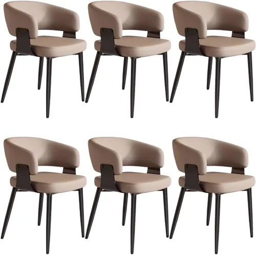 Vista 23 de YVYKFZD Juego de sillas de comedor, silla de comedor con patas de metal y respaldo curvo, sillas de cocina tapizadas de cuero, reposabrazos, silla