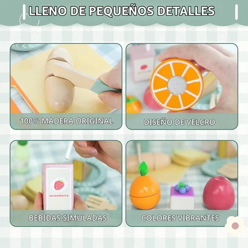 Vista 3 de Juego de picnic – Comida de madera para jugar – Juegos de comida de juego para la cocina de los niños – Comida de simulación, comida de juguete