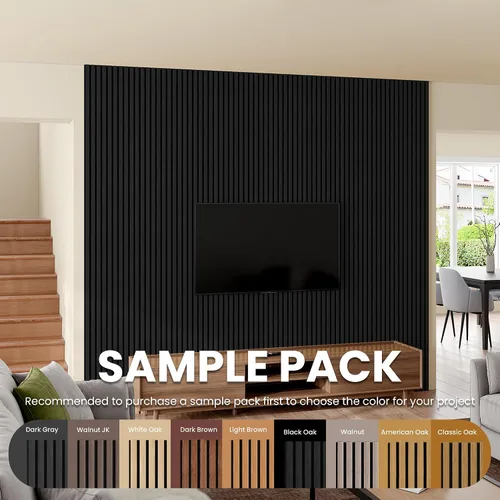 Vista 6 de SMARTSTANDARD Paneles de pared acústicos de muestra en madera, panel de pared insonorizado, panelado de listones de madera estriado en 3D para Roble