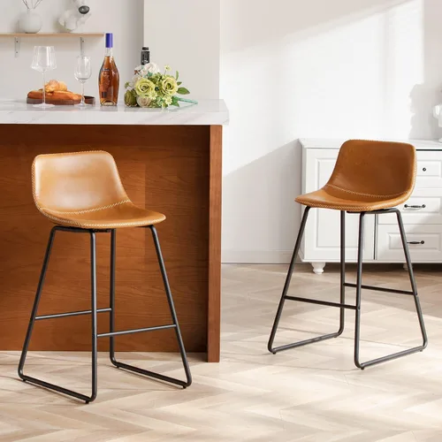 Vista 13 de HeuGah Juego de 2 taburetes de bar de piel sintética, sillas de comedor con patas de metal y respaldo suave, fáciles de montar