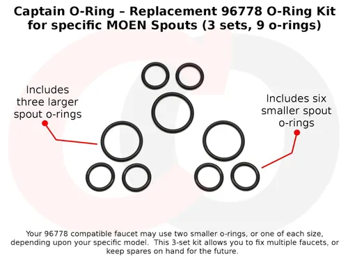 Vista 2 de Captain O-Ring – Kit de juntas tóricas de repuesto 96778 para boquillas Moen específicas (3 juegos, 9 juntas tóricas)