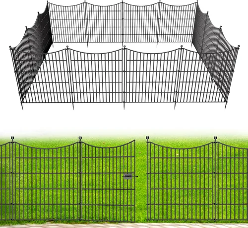 Vista 16 de 5 paneles de valla para perros sin excavación al aire libre para patio, 24 pulgadas (alto) x 10 pies (largo), valla decorativa alta de jardín