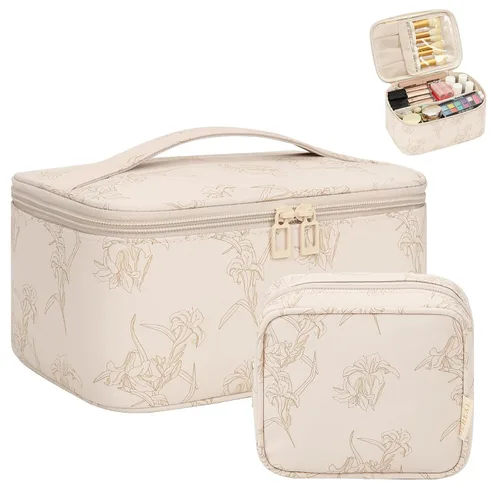 Vista 35 de OCHEAL - Bolsa de maquillaje portátil para cosméticos, estuche organizador de viaje de gran capacidad para mujeres, bolsa de aseo para niñas