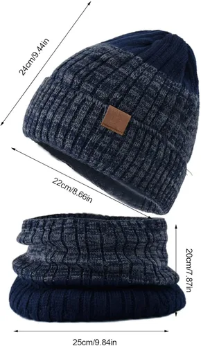 Vista 7 de Gorro cálido, bufanda de punto, suave y grueso, gorro de punto ajustable y elástico