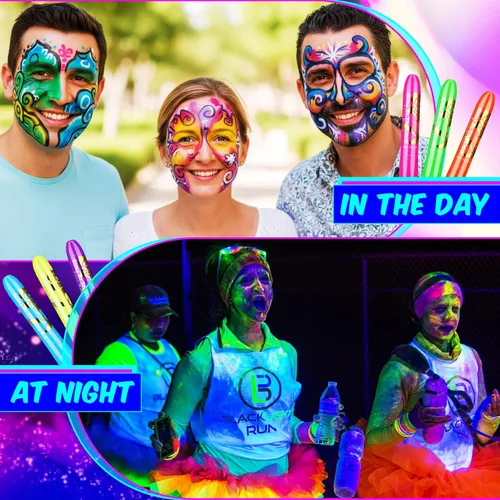 Vista 6 de Handepo 24 piezas de crayones de pintura facial que brillan en la luz negra, kit de pintura de luz UV, kit de pintura fluorescente de Halloween