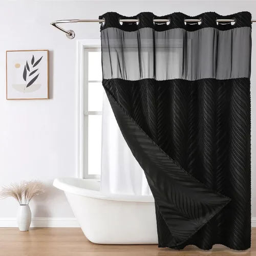 Vista 13 de eachope stall no Hook - Cortina de ducha mechonada con juego de forro a presión, forro interior de tela impermeable blanca, cortina de ducha