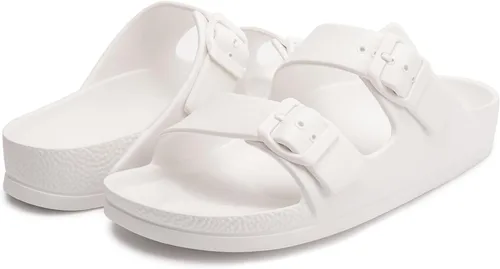 Vista 6 de FUNKYMONKEY - Sandalias bajas cómodas para mujer, hechas de etilvinilacetato, ajustables con hebilla doble
