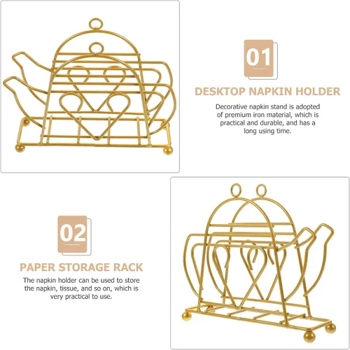 Vista 8 de Metal Napkin Holder Dining Table Napkin Stand Rack Tissue Dispenser Gold Iron Kettle Design for Restaurant Home Kitchen Tabletop Accessories