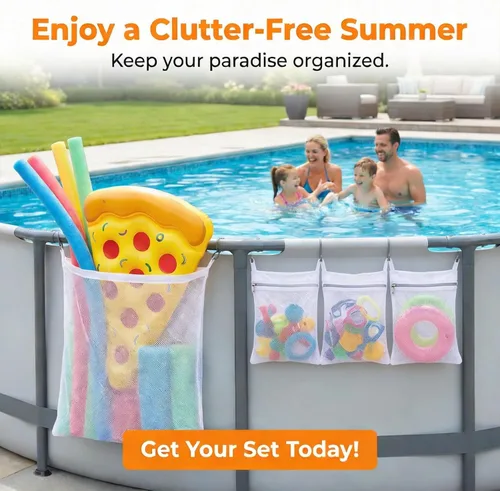 Vista 6 de ¡Perfección junto a la piscina! 4 bolsas de almacenamiento de malla para juguetes, fideos de piscina, flotadores vibrantes – ¡Organiza tu