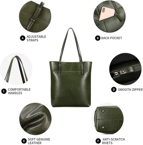 Vista 5 de Kattee Bolso de hombro de cuero genuino vintage para mujer con asas ajustables