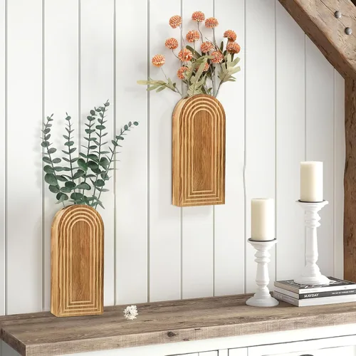 Vista 4 de Paquete de 2 macetas de madera para decoración de pared para plantas de interior, maceta de pared moderna para baño, sala de estar, decoración