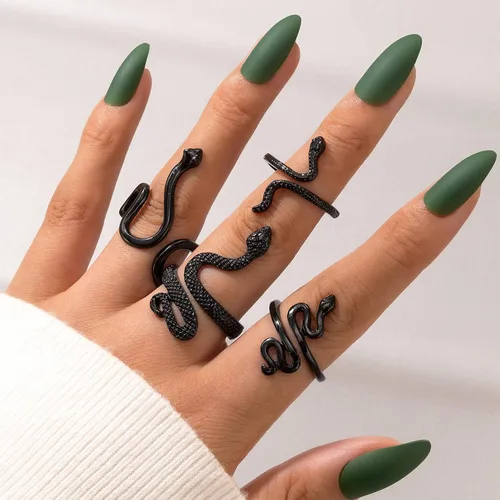 Vista 8 de Anillo de serpiente apilable para mujer, juego de anillos de plata ajustables, anillo de serpiente dorada, juego de joyería gótica para mujer