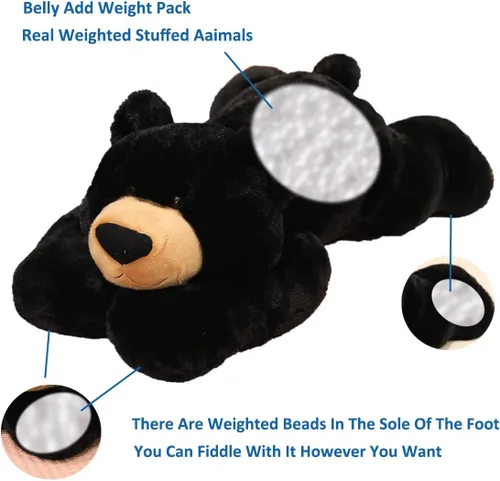 Vista 2 de Doireum Animales de Peluche con Peso, Juguete de Animal de Peluche de Oso con Peso, Almohada Decorativa de Peluche de Oso Negro, Regalos para Niños