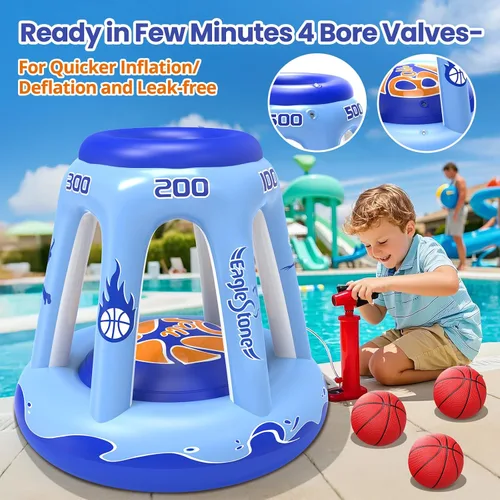 Vista 3 de EagleStone Aro inflable de baloncesto para niños y adultos, aro de baloncesto flotante de 47 pulgadas para piscina con 3 bolas, bomba, juego de agua