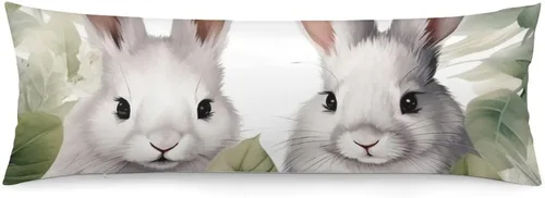 Vista 15 de Funda de almohada corporal con diseño de conejitos y hojas de bebé, funda de almohada grande con cremallera oculta, conejo de Pascua, funda larga