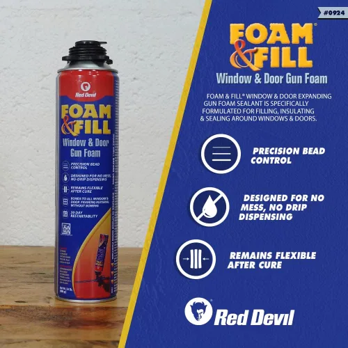 Vista 4 de Red Devil 0924 Spray Foam & Fill Window & Door Gun Foam, blanco roto, 24 onzas, 1 paquete