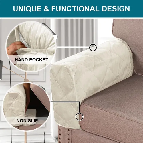 Vista 4 de Turquoize Fundas de terciopelo para reposabrazos para sillas y sofás, fundas para reposabrazos de sofá reclinable con bolsillo lateral, fundas