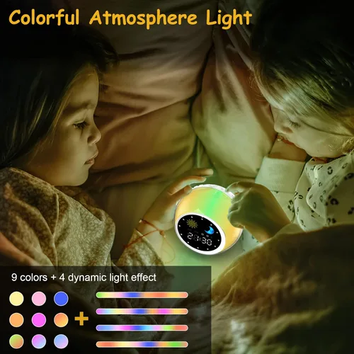 Vista 3 de Reloj despertador para niños, reproductor de música Bluetooth y reloj digital, máquina de sonido para dormir para dormitorio de niños, despertador