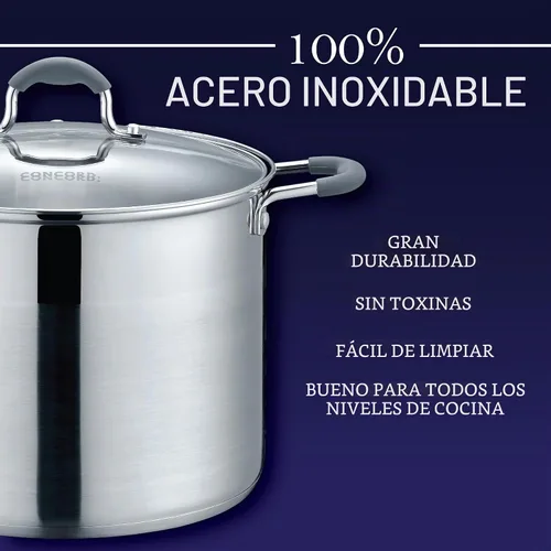 Vista 3 de CONCORD Olla de acero inoxidable con tapa de vidrio (compatible con inducción) ((10 QT)