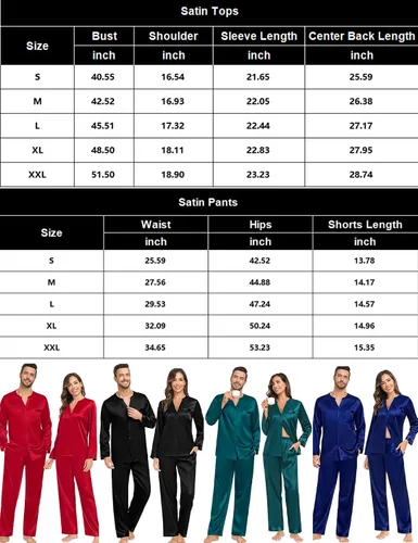 Vista 7 de SWOMOG Conjunto de pijamas de seda a juego para parejas, de satén, con botones, camisa de manga larga y pantalones, ropa de dormir para la familia