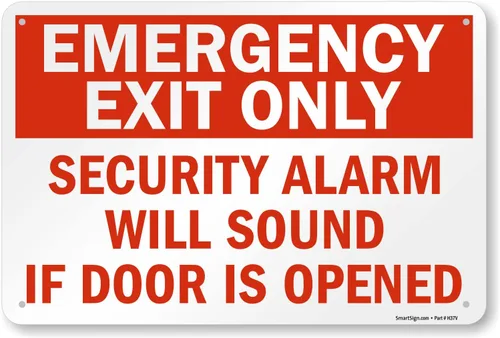 Vista 18 de SmartSign Letrero de metal con texto en inglés «Emergency Exit Only – Security Alarm Will Sound If Door Is Opened», aluminio de 63 mil