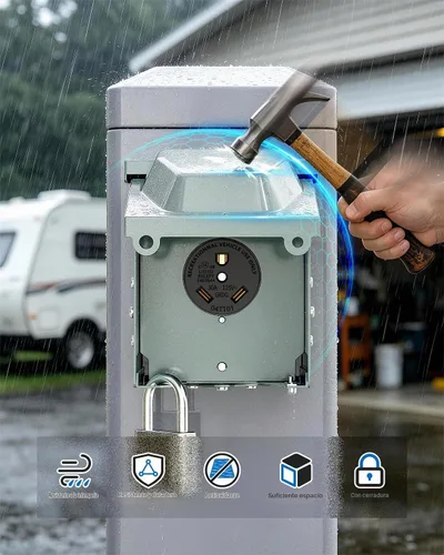 Vista 6 de BEBOBLY Caja de toma de corriente de 30 amperios para RV, receptáculo NEMA TT-30R de 125 voltios, enchufe exterior cerrado y con cerradura, panel