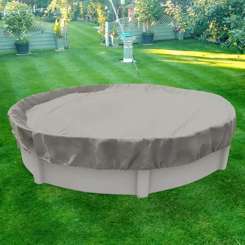 Vista 7 de Patio Cubiertas redondas para piscinas sobre el suelo, cubierta de seguridad para alberca de invierno de 10 pies, lona resistente con cabrestante