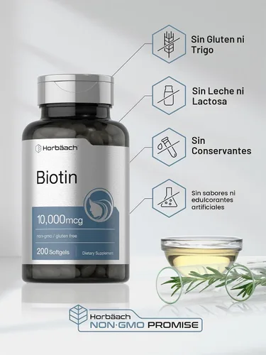Vista 5 de Horbäach Biotin 10000 mcg 200 cápsulas blandas con vitamina B7