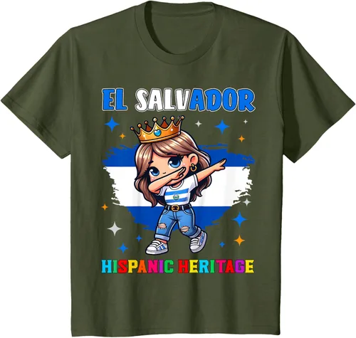 Vista 9 de Camiseta infantil El Salvador Dabbing Girl Hispanic Heritage Celebration, Negro
